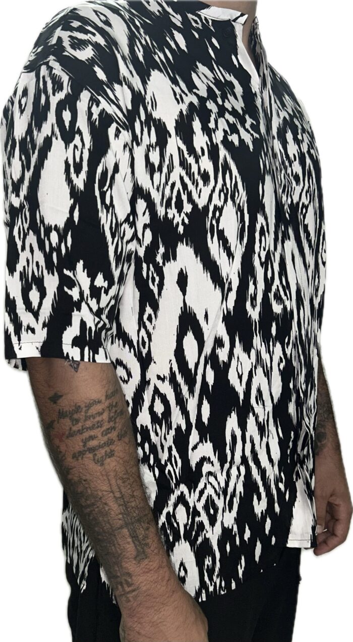 TWIN BLACK MENS SHIRT MAO BLACK AND WHITE PATTERN - Image 4