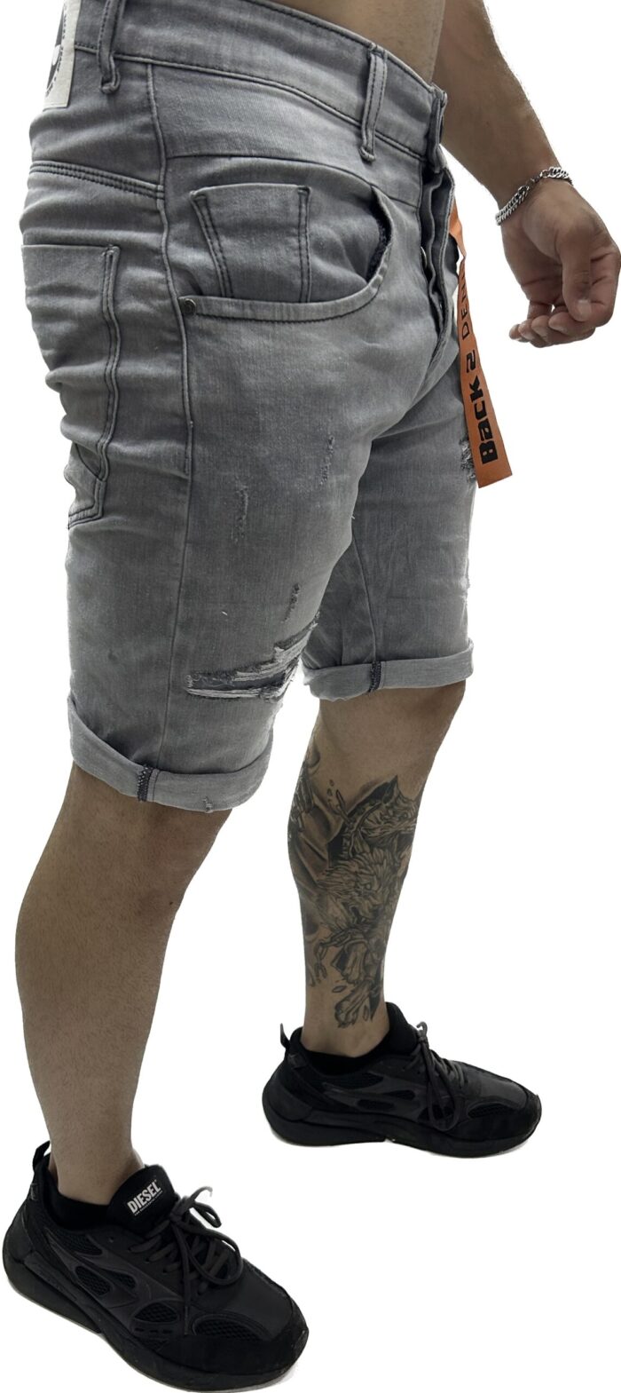 BACK2JEANS MENS DENIM SHORTS GREY - Image 2