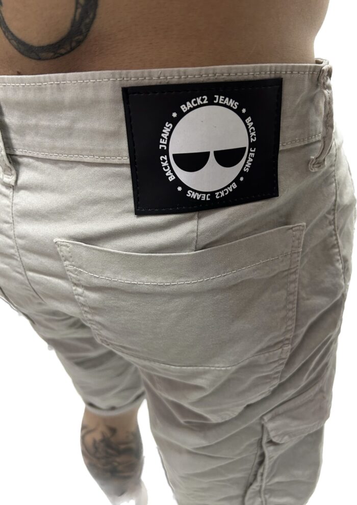 BACK2JEANS MENS COTTON CARGO SHORTS BEIGE - Image 3