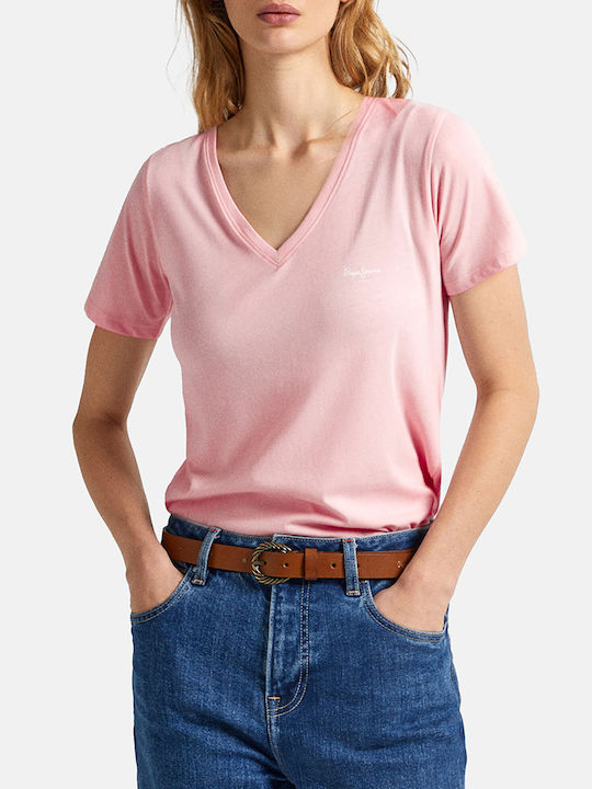 PEPE JEANS WOMASN TOP LORETTE V NECK PINK - Image 1
