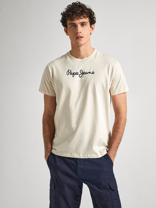 PEPE JEANS T-SHIRT MENS EGGO LOGO BEIGE - Image 1