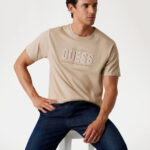 GUESS MENS T-SHIRT BEIGE WITH LOGO