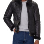 GUESS MENS JACKET SHEEP SKIN BLACK
