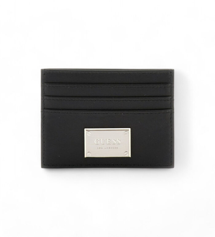 GUESS LEATHER CARD HOLDER METAL PLATE BLACK - Image 2