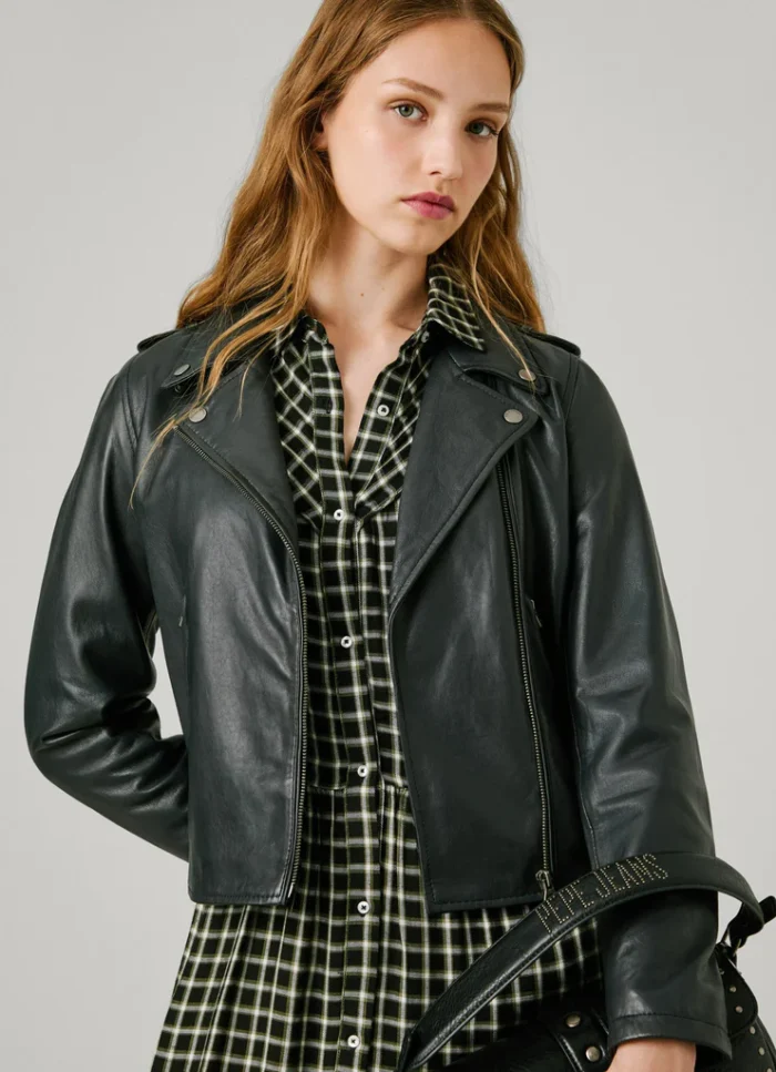 PEPE JEANS WOMANS LEATHER JACKET SILVIA BLACK - Image 5