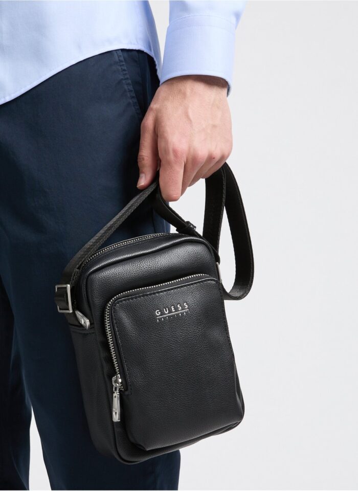 GUESS MENS SHOULDER BAG BLACK - Image 3