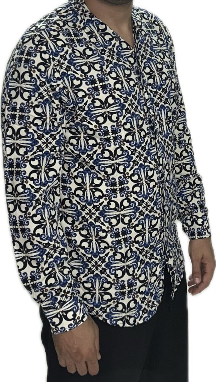 TWIN BLACK MENS LONGSLEEVE MAO SHIRT CHINZTY EMPRIME BLUE - Image 2