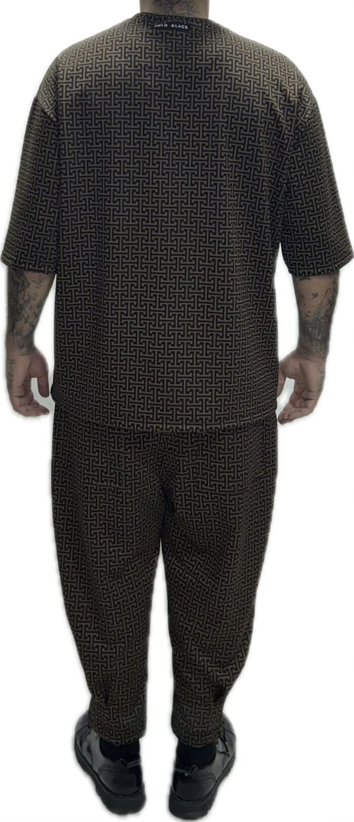 TWIN BLACK MENS SET T-SHIRT AND PANTS ZUCCA PRINT BLACK/BROWN - Image 2