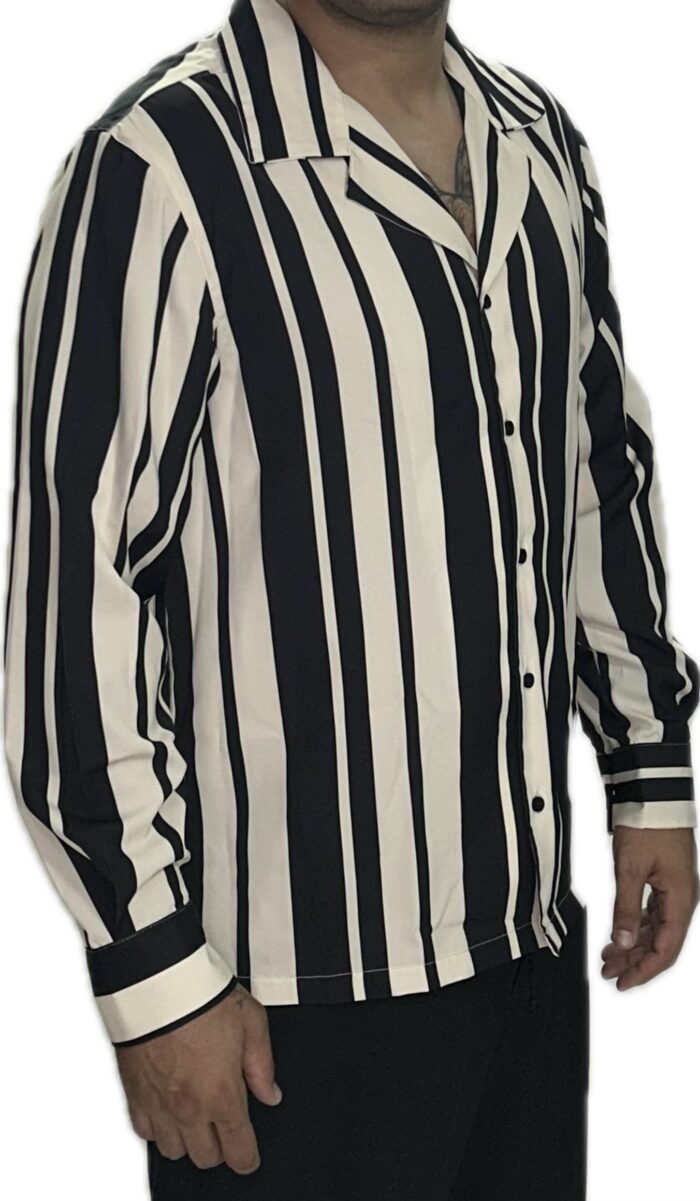 FREEDMAN MENS SHIRT BLACK AND WHITE LINED - Image 2