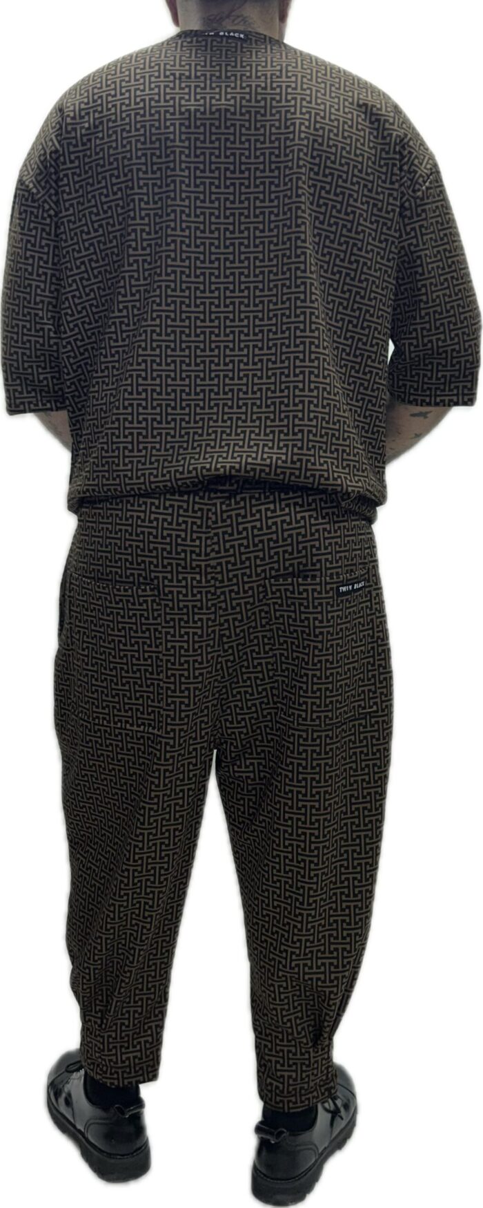 TWIN BLACK MENS SET T-SHIRT AND PANTS ZUCCA PRINT BLACK/BROWN - Image 4