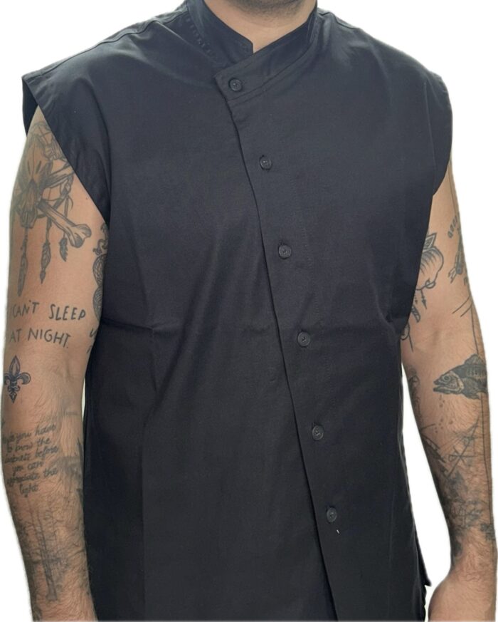 TWIN BLACK SLEEVELESS SHIRT BLACK SIDEWAYS BUTTONS - Image 3