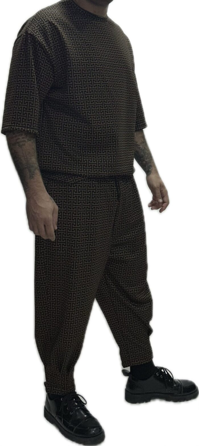 TWIN BLACK MENS SET T-SHIRT AND PANTS ZUCCA PRINT BLACK/BROWN - Image 3