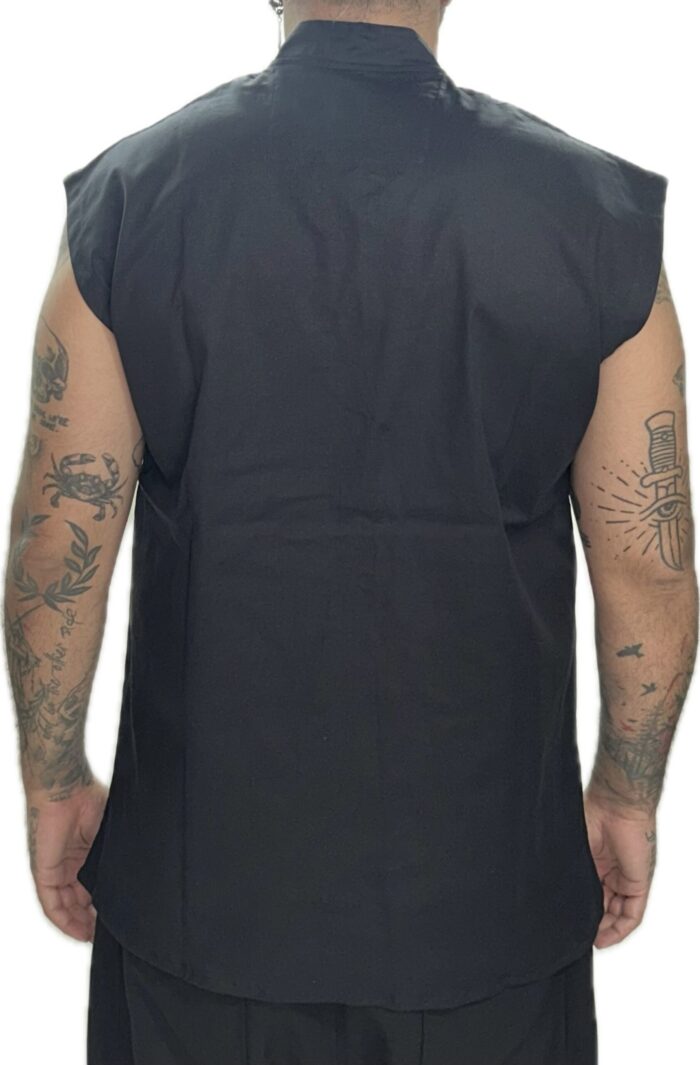 TWIN BLACK SLEEVELESS SHIRT BLACK SIDEWAYS BUTTONS - Image 2