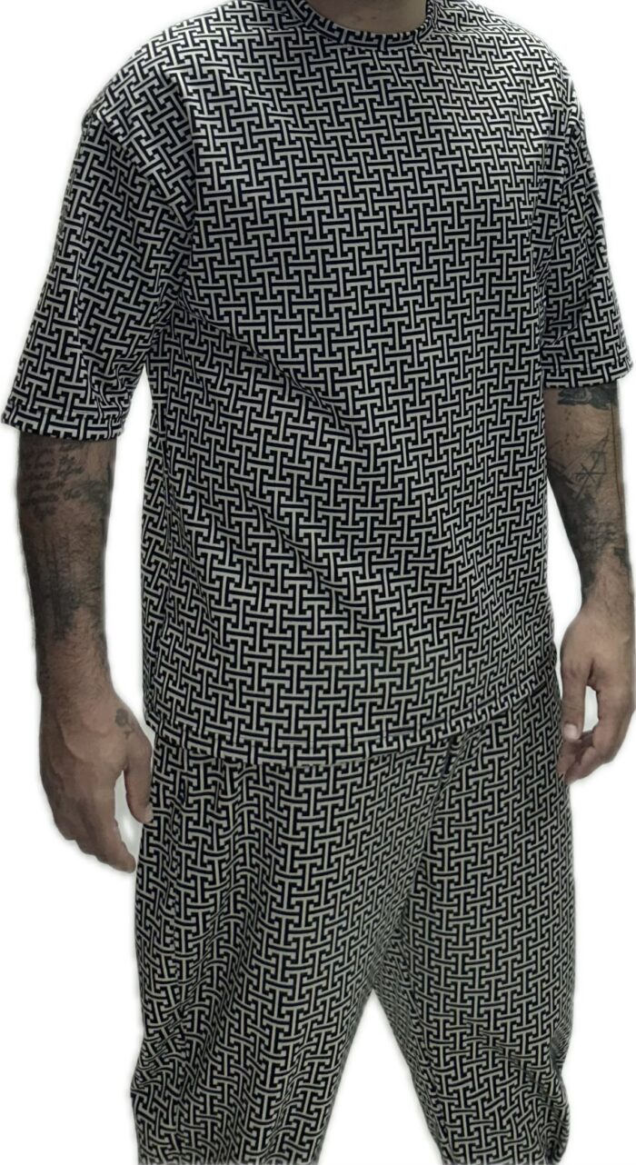 TWIN BLACK MENS SET T-SHIRT AND PANTS ZUCCA PRINT BLACK/WHITE - Image 4