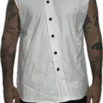TWIN BLACK SLEEVELESS SHIRT WHITE SIDEWAYS BUTTONS