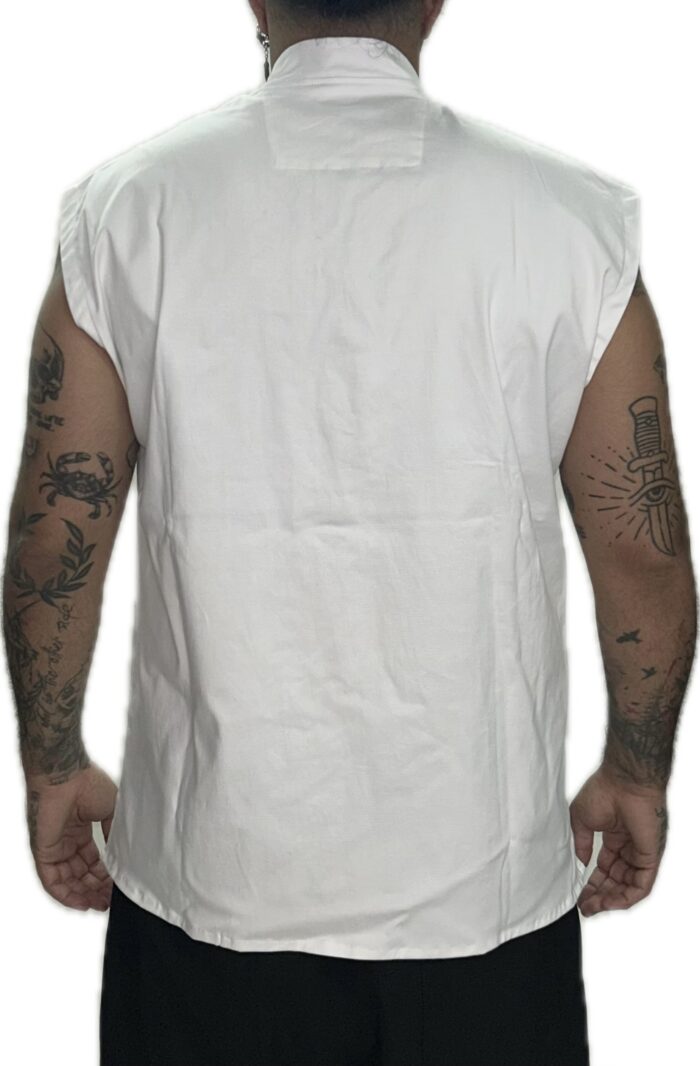 TWIN BLACK SLEEVELESS SHIRT WHITE SIDEWAYS BUTTONS - Image 3