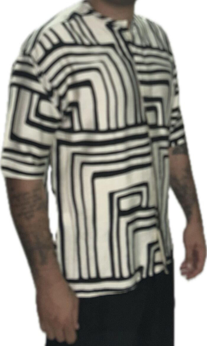TWIN BLACK MENS SHIRT MAO BLACK AND WHITE PATTERN - Image 4