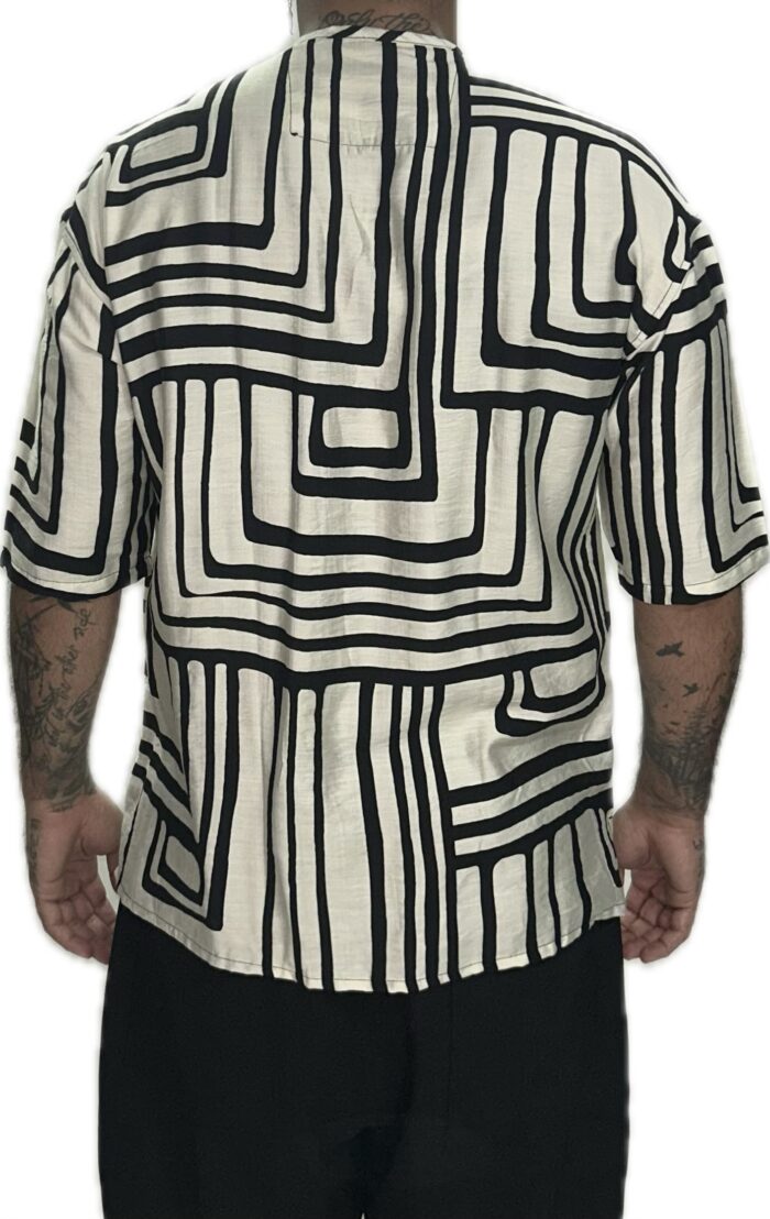 TWIN BLACK MENS SHIRT MAO BLACK AND WHITE PATTERN - Image 2