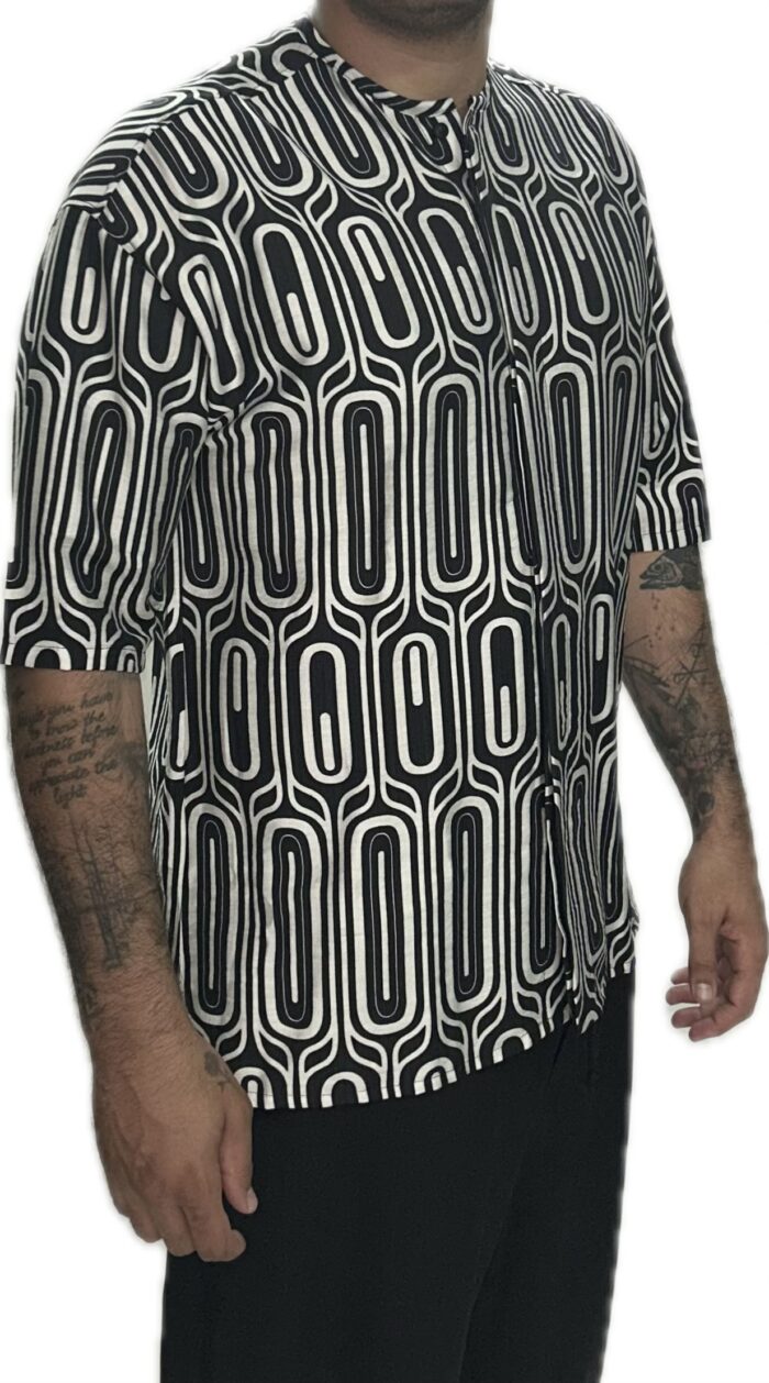 TWIN BLACK MENS SHIRT MAO BLACK AND WHITE - Image 2