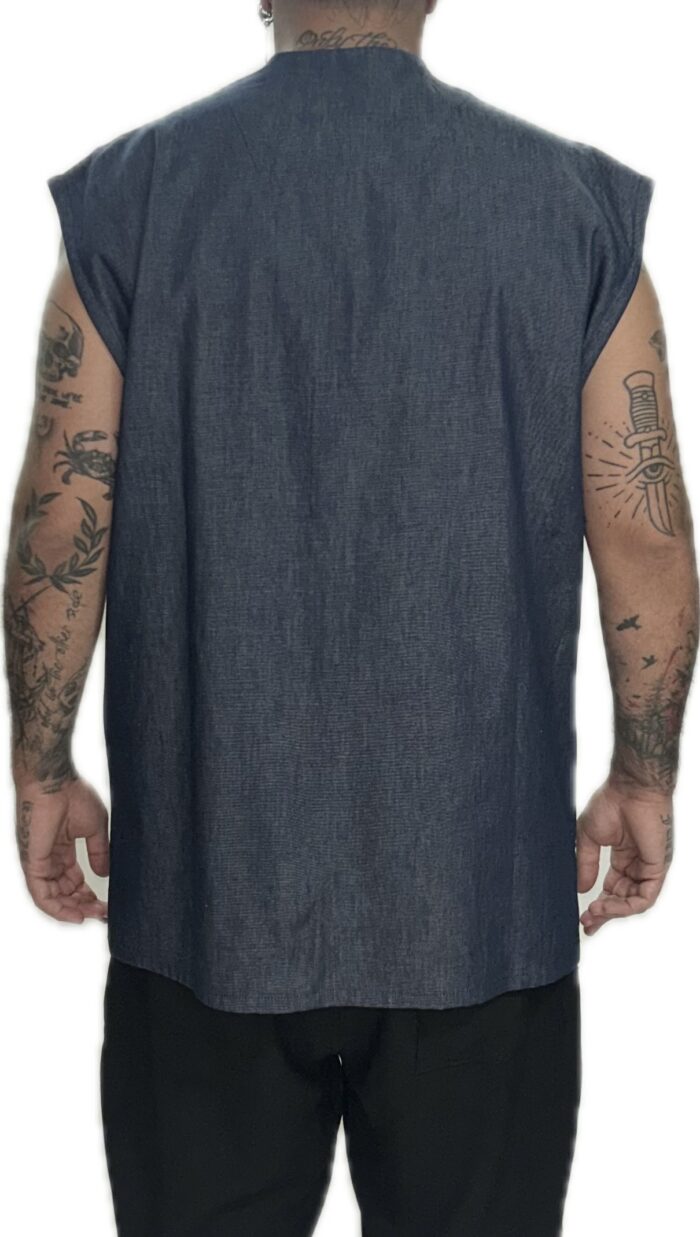 TWIN BLACK SLEEVELESS SHIRT WITH ZIPPER JEAN BLUE - Image 3