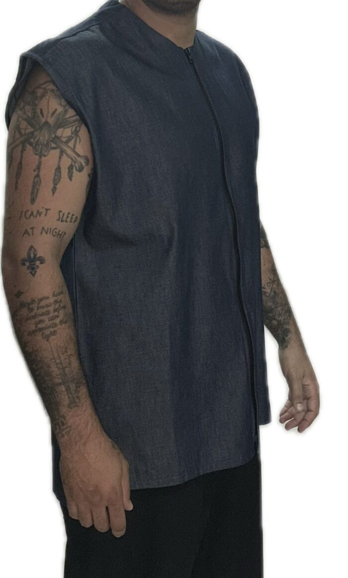 TWIN BLACK SLEEVELESS SHIRT WITH ZIPPER JEAN BLUE - Image 2