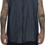 TWIN BLACK SLEEVELESS SHIRT WITH ZIPPER JEAN BLUE