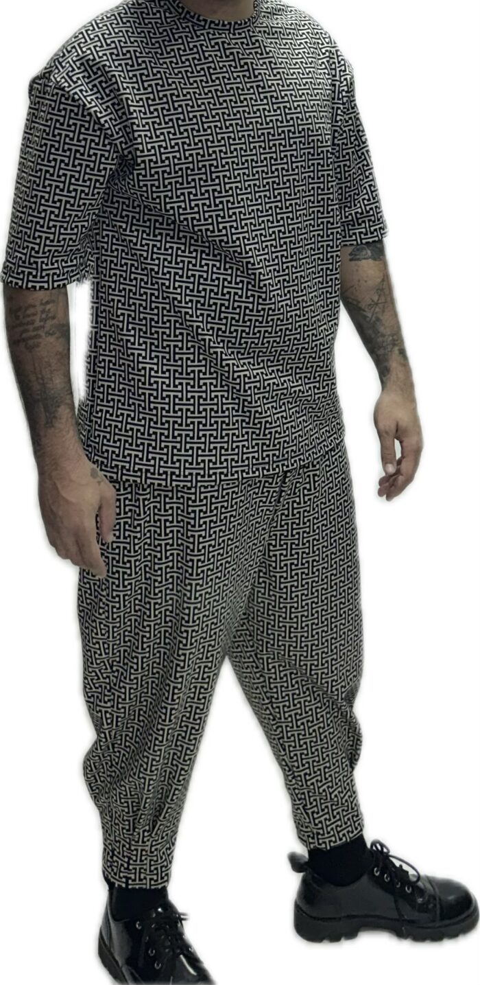 TWIN BLACK MENS SET T-SHIRT AND PANTS ZUCCA PRINT BLACK/WHITE - Image 3