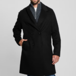 GUESS WOOL-BLEND DOUBLE-BREASTED COAT BLACK