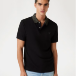 GUESS MENS POLO BLACK WITH NECK ALL OVER PRINT